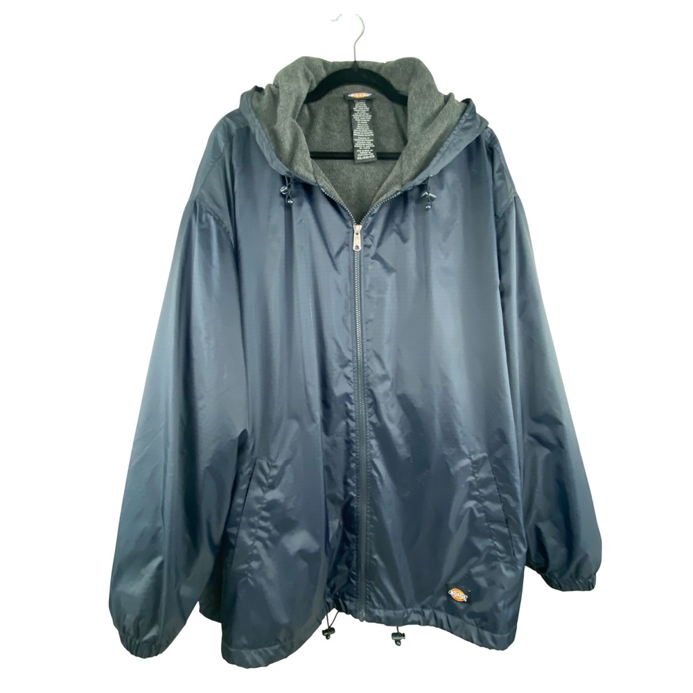 Dickies Mens Fleece Lined Hooded Jacket 4XL Dark Navy Blue Ripstop Windbreaker